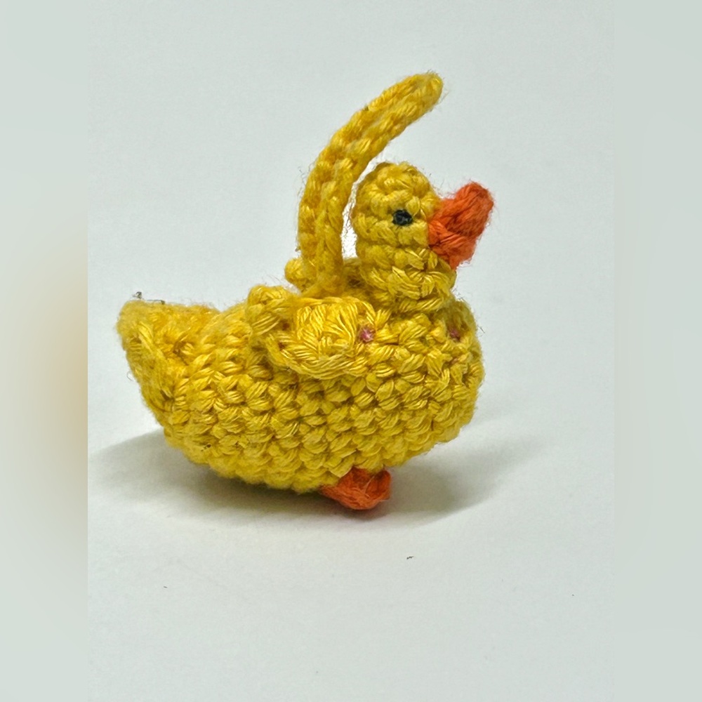 Mid Century Vintage Hand Crocheted Duckling Ornament